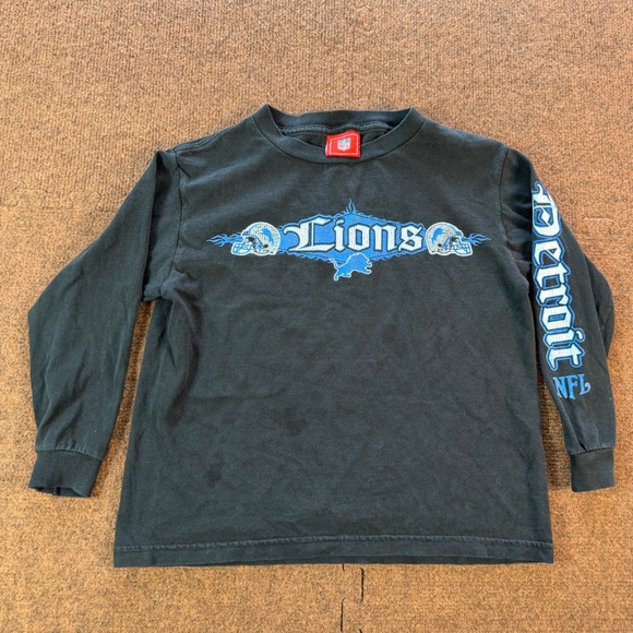 NFL Other - NFL Detroit Lions Kids Long Sleeve T-Shirt Black Graphic Tee Youth Vtg cute fit